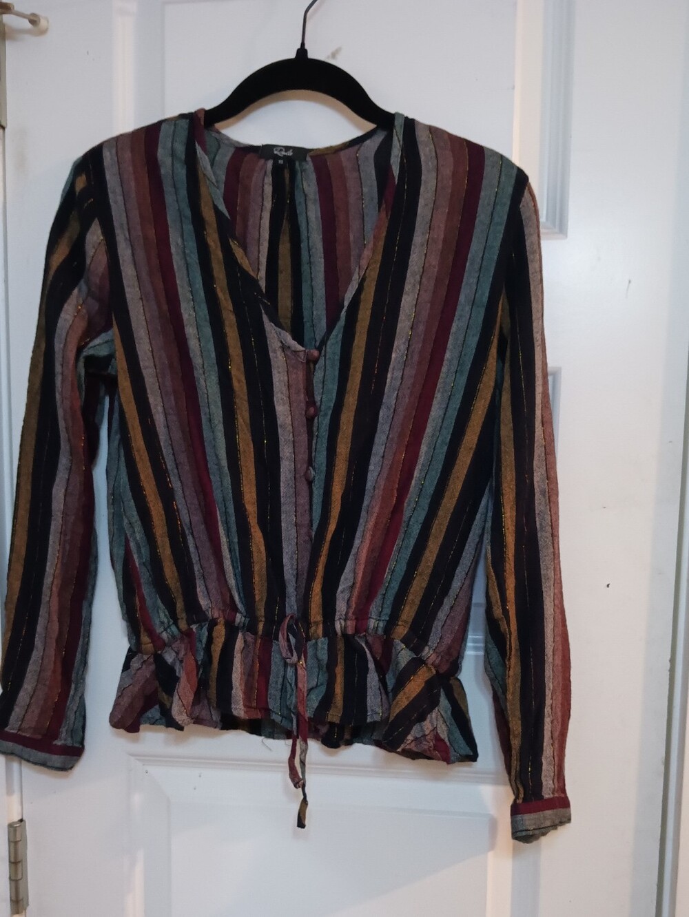 Rails Striped Long-Sleeve V-Neck Peplum Top - Multicolor
